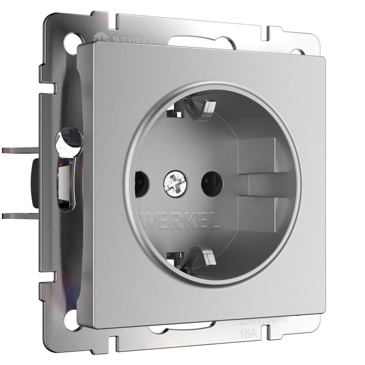 Розетка с заземлением Werkel серебряный W1171006 4690389157707