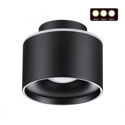 358971 OVER NT22 черный Светильник накладной с переключ. цв. температуры IP20 LED 3000К\4000К\6000К
