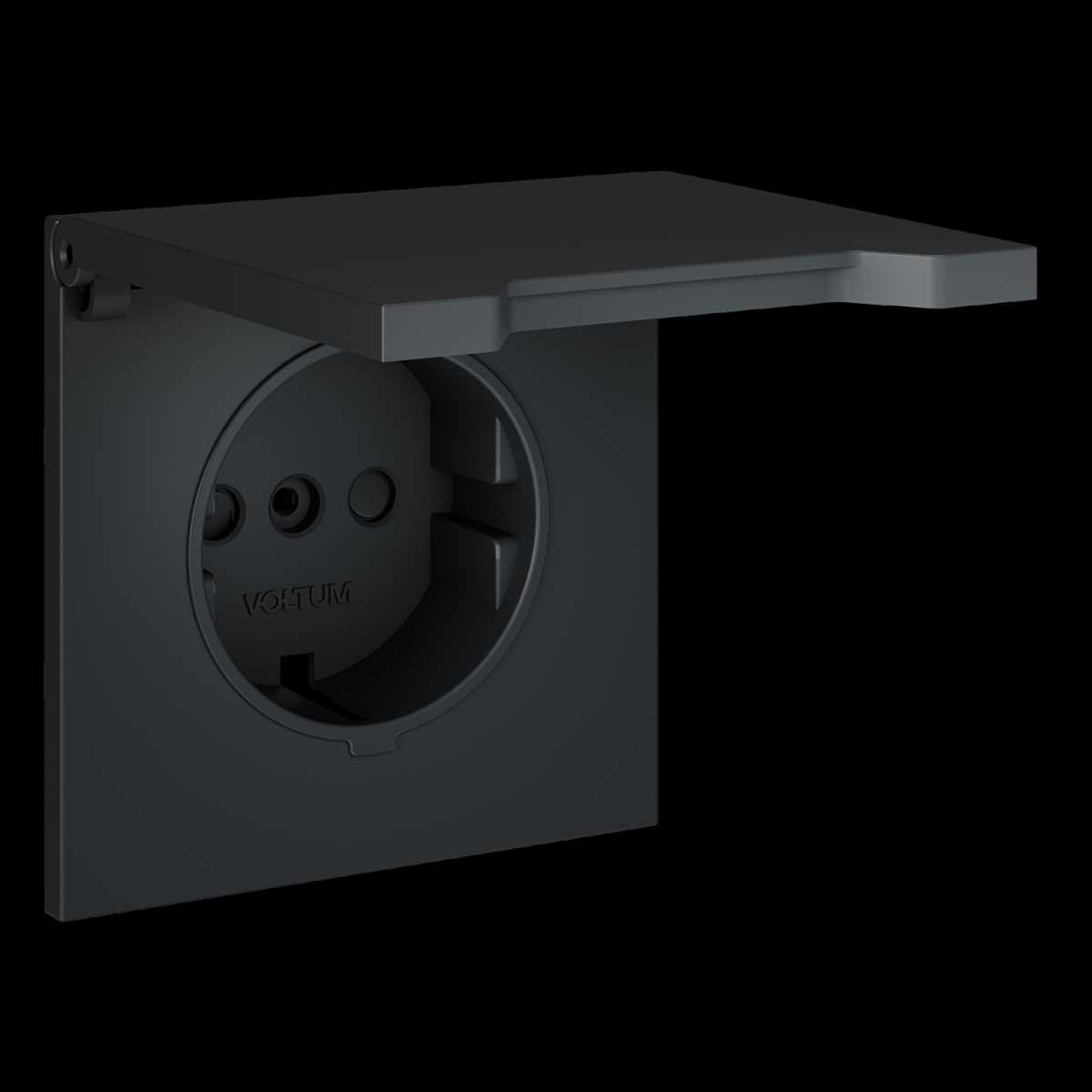 Накладка для розетки с заземлением защитными шторками и крышкой S70 (графит) Voltum VLS000807