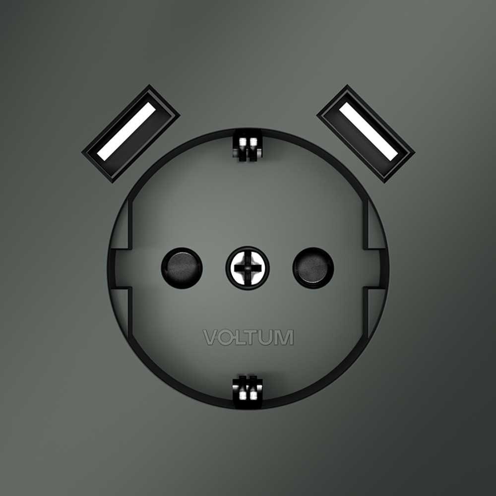 Розетка встраиваемая Voltum S70 с заземлением и защитными шторками, 16А, с USB, A+A, (титан) VLS040406