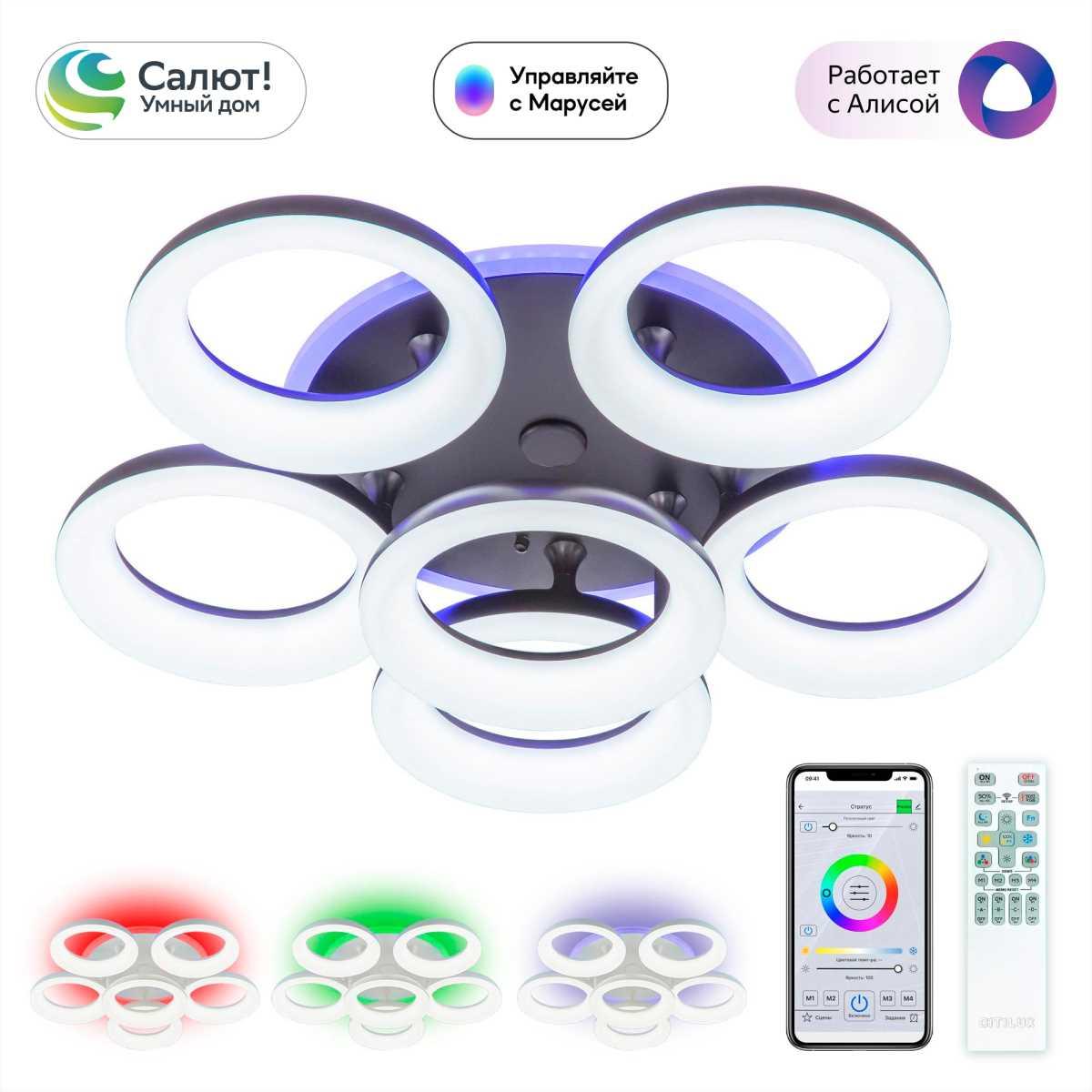 Потолочная светодиодная люстра Citilux Паркер Смарт CL225A165E