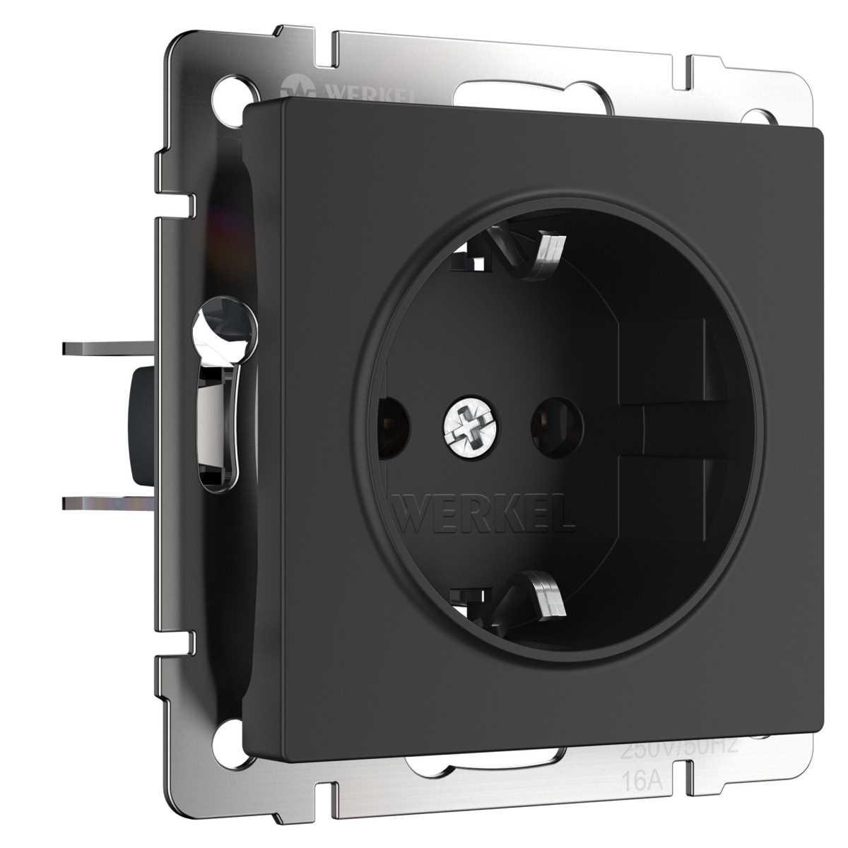 Розетка с заземлением, безвинтовой зажим Werkel черный матовый W1171308 4690389156908