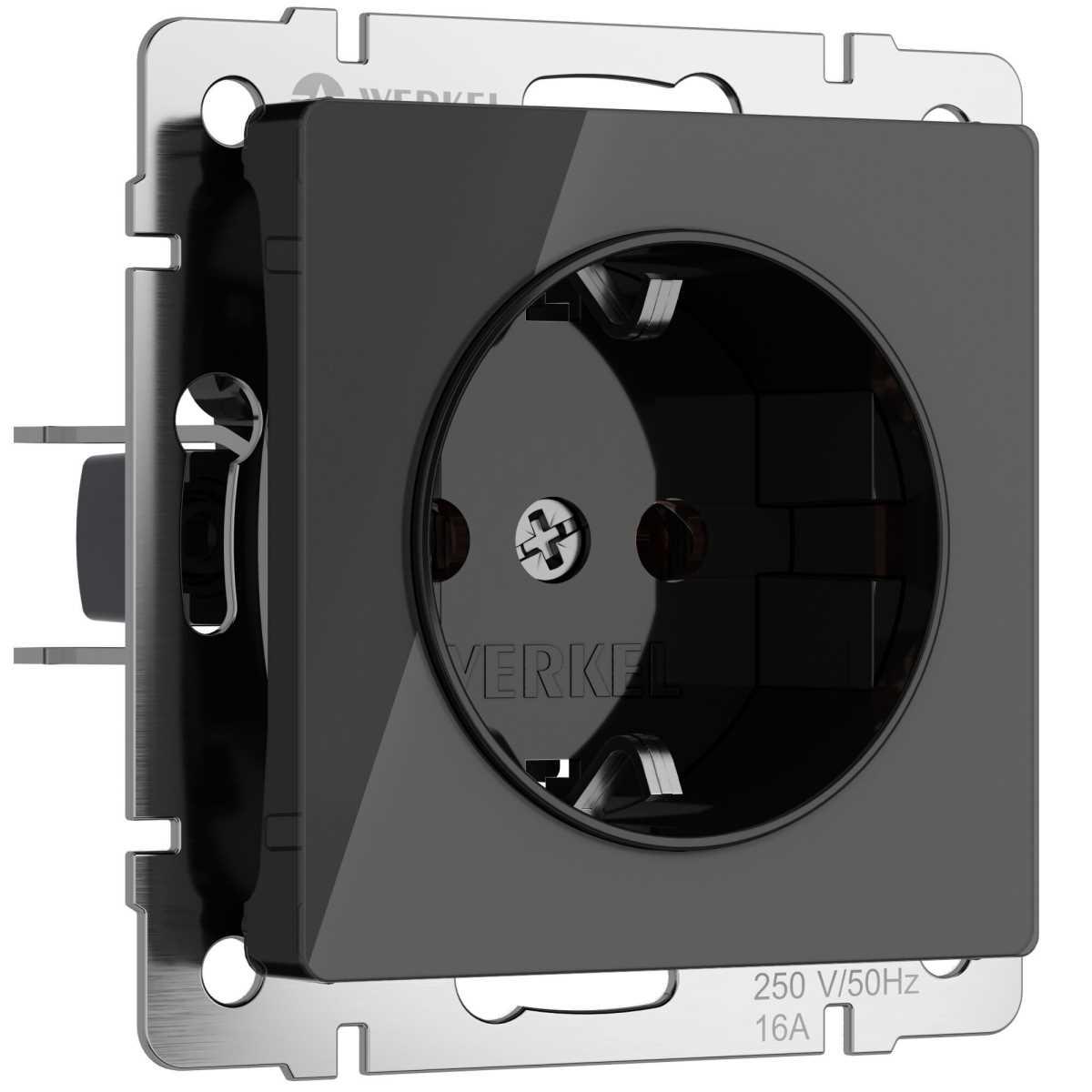 Розетка Werkel с заземлением  черный акрил W1171048 4690389197703