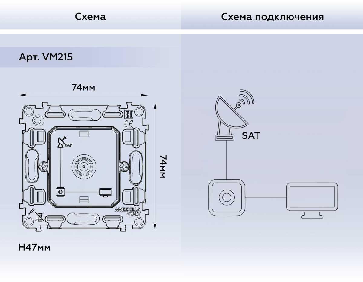 Механизм TV розетки SAT 5-2400MHz 3.5dB AMBRELLA VOLT VM VM215