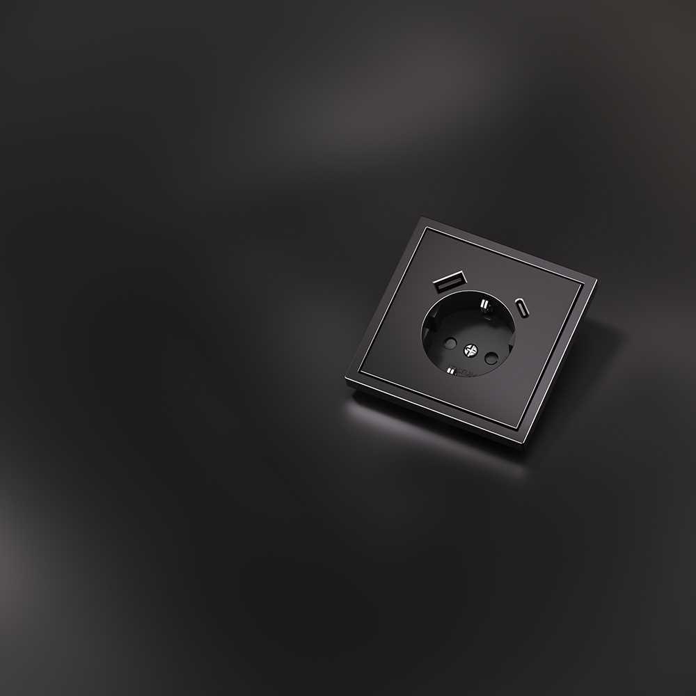 Накладка для розетки с заземлением и защитными шторками, с USB A+C, S70 Metal (антрацит) Voltum VLSM001012