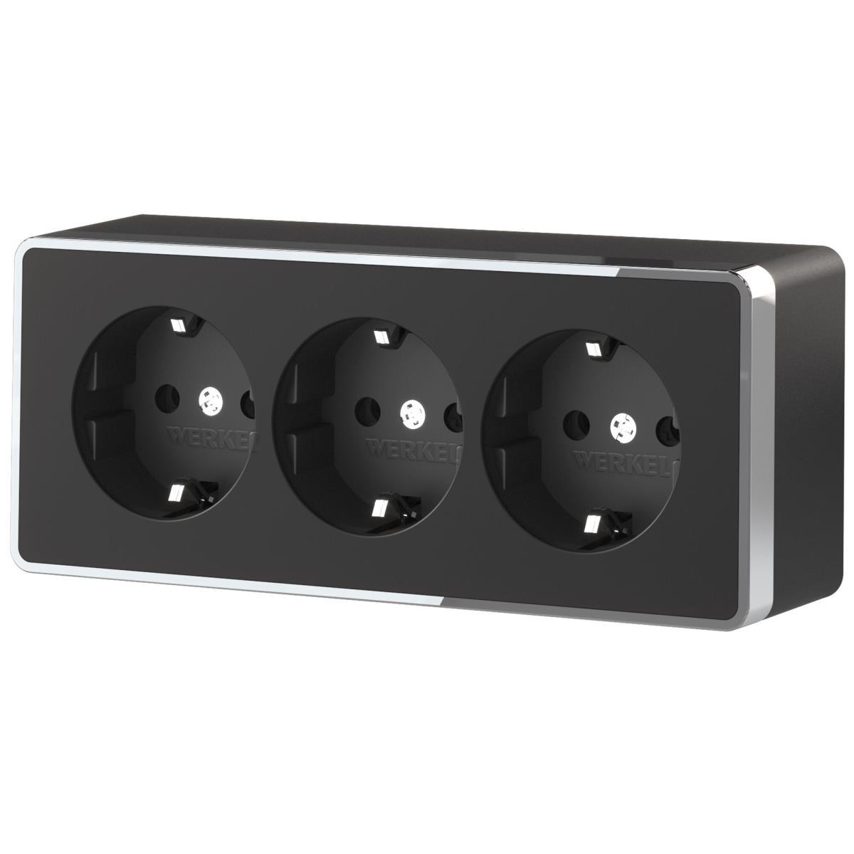 Розетка тройная с/з со шторками Werkel Gallant черный/хром W5073135 4690389163890
