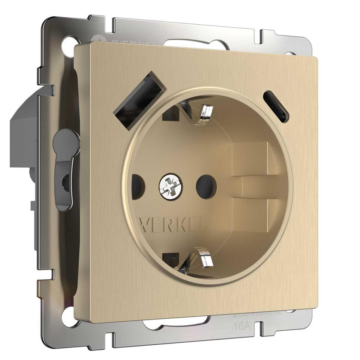 Розетка Werkel с быстрой зарядкой USB Type A+С шампань рифленый W1171710 4690389176463