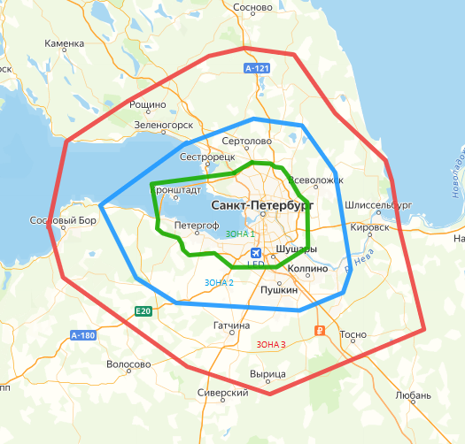 Сеть гипермаркетов Мир Света - карта зон доставки (Санкт-Петербург)