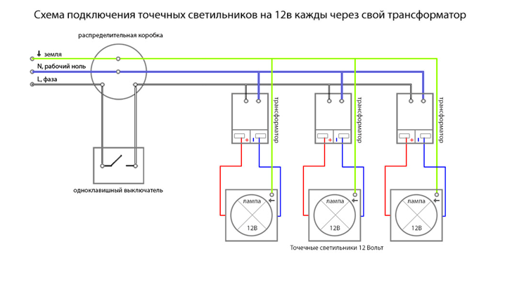 Как подключить 4 лампочки к одному выключателю схема