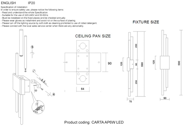 Бра Crystal Lux CARTA AP6W LED WHITE/BRASS