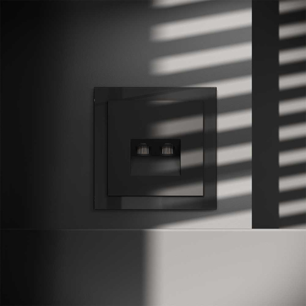 Розетка компьютерная встраиваемая Voltum S70 двойная RJ45+RJ45 кат.6, (черный матовый) VLS060208