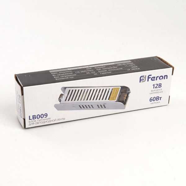 Блок питания для светодиодной ленты Feron LB009 12V 60W IP20 5A 48008