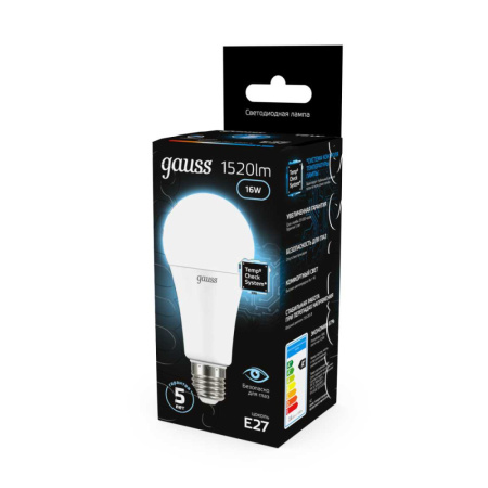 Лампа Gauss A60 16W 1520lm 6500K E27 LED 1/10/50