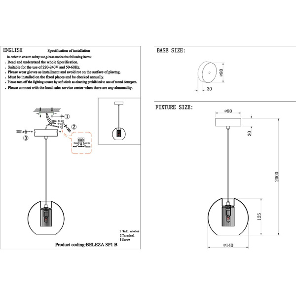 Подвесной светильник Crystal Lux Beleza SP1 B Chrome