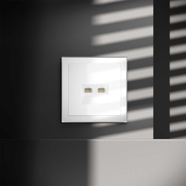 Розетка компьютерная встраиваемая Voltum S70 двойная RJ45+RJ45 кат.6, (белый глянцевый) VLS060201