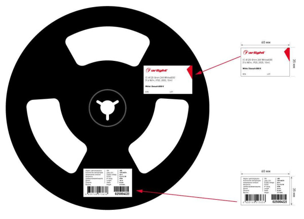 Светодиодная лента Arlight 4,8W/m 60LED/m 2835SMD теплый белый 10M IC-A60-8mm 24V Warm2700 037958