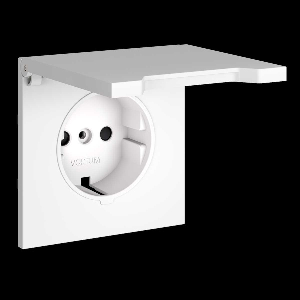 Накладка для розетки с заземлением защитными шторками и крышкой S70 (белый матовый) Voltum VLS000802