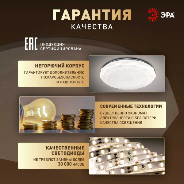 Светильник потолочный светодиодный ЭРА Классик без ДУ SPB-6 WH 36W-4K Slim Sparkle Б0069789