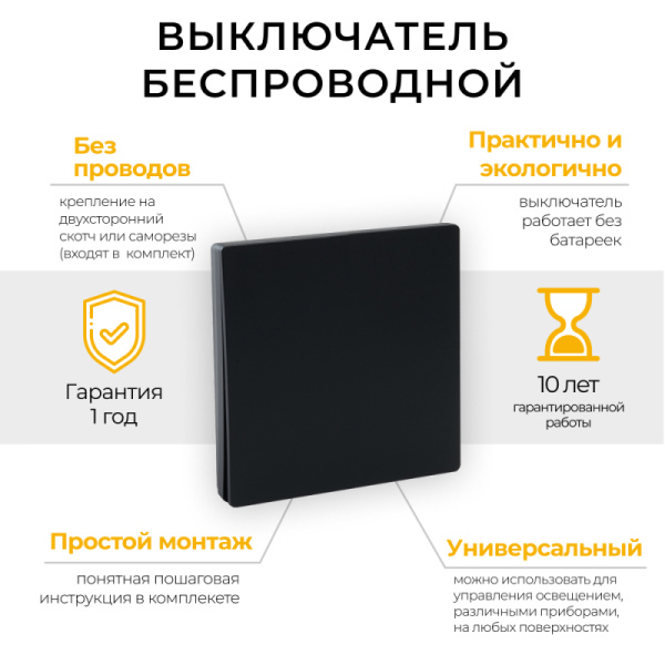 Выключатель одноклавишный беспроводной Feron Smart черный TM181 41722