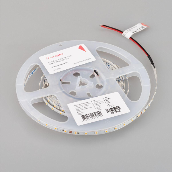Светодиодная лента Arlight 5W/m 80LED/m 2835SMD теплый белый 5M RT-A80-5mm 24V Warm3000 037794