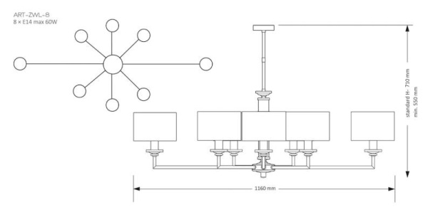 Подвесная люстра KUTEK MOOD Artu ART-ZWL-8(Z)