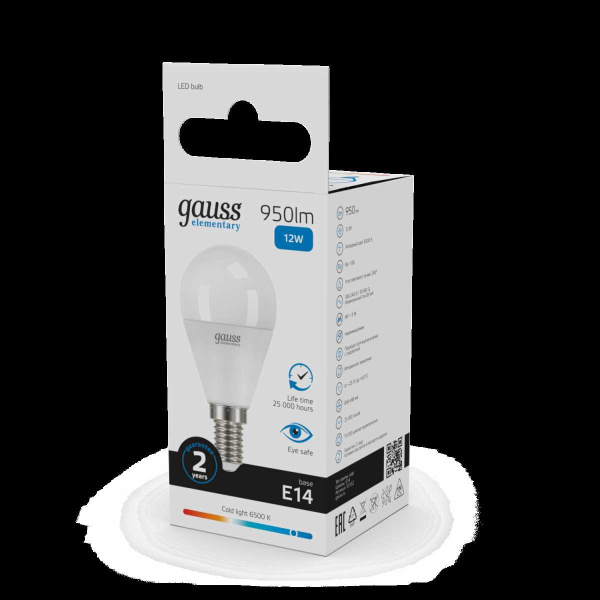 Лампа светодиодная Gauss E14 12W 6500K матовая 53132