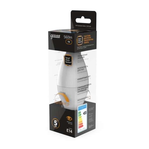 Лампа светодиодная Gauss E14 6.5W 3000К матовая 103101107