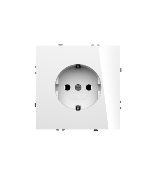 Розетка встраиваемая Voltum S70 с заземлением и защитными шторками, 16А, (белый глянцевый) VLS040201