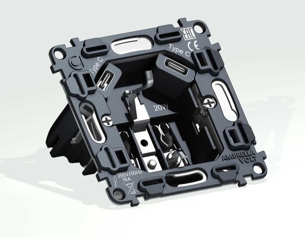 Механизм электрической розетки 2USB С+C 20W (быстрая зарядка) AMBRELLA VOLT VM VM165