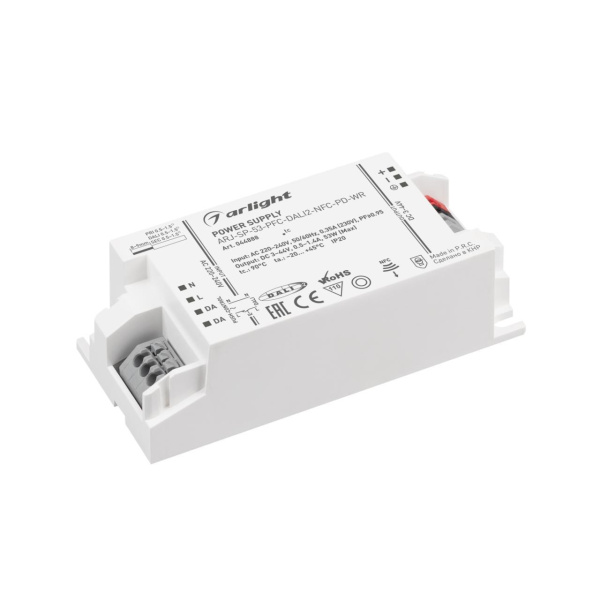 Блок питания ARJ-SP-53-PFC-DALI2-NFC-PD-WR (53W, 3-44V, 0.5-1.4A) Arlight 044888