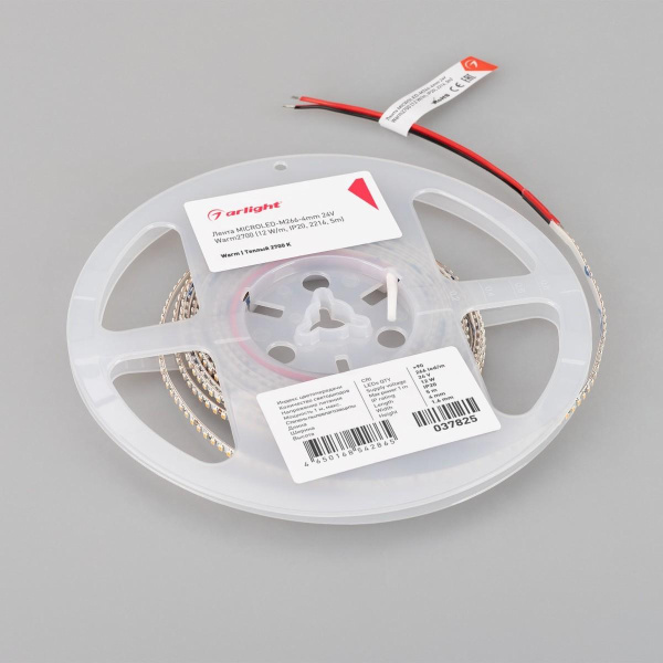 Светодиодная лента Arlight 12W/m 266LED/m 2216SMD теплый белый 5M MICROLED-M266-4mm 24V Warm2700 037825