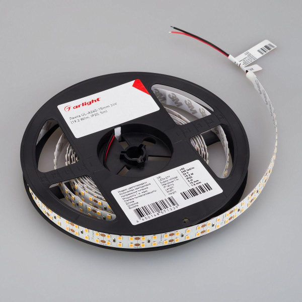 Светодиодная лента Arlight 19,2W/m 240Led/m 2835SMD теплый белый 5M UL-A240-15mm 24V Warm2700 042334