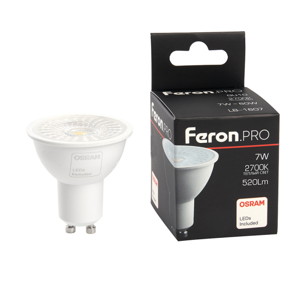 Лампа светодиодная Feron GU10 7W 2700K прозрачная LB-1607 38182
