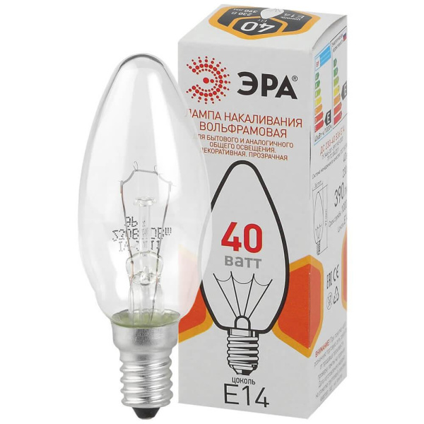 Лампа накаливания ЭРА E14 40W 2700K прозрачная ДС 40-230-E14-CL Б0039127