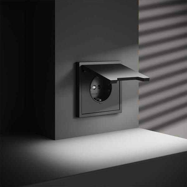 Розетка встраиваемая Voltum S70 с заземлением, защитными шторками и крышкой 16А, (титан) VLS040306