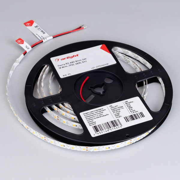 Светодиодная лента Arlight 8W/m 80Led/m 2835SMD теплый белый 5M RZ-A80-8mm 24V Warm3500 046014