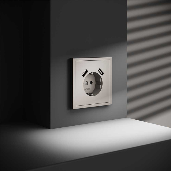 Розетка встраиваемая Voltum S70 с заземлением и защитными шторками, 16А, с USB, A+A, (кашемир) VLS040403