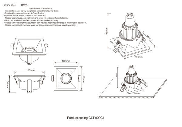 Встраиваемый светильник Crystal Lux CLT 009C1 BL