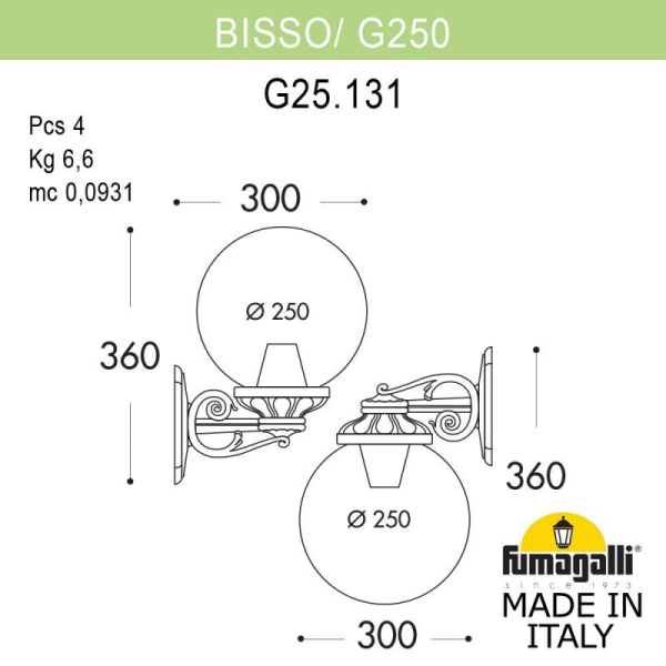 Уличный настенный светильник Fumagalli G25.131.000.AXE27DN