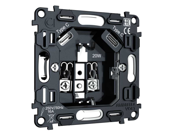 Механизм электрической розетки 2USB С+C 20W (быстрая зарядка) AMBRELLA VOLT VM VM165