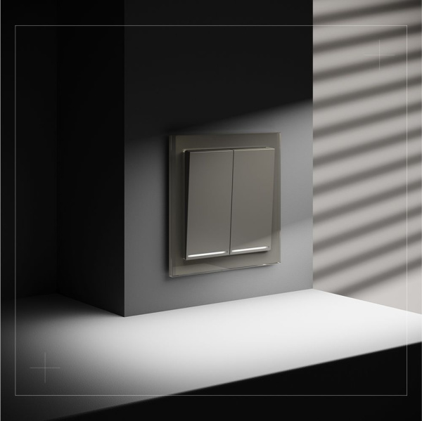 Проходной переключатель встраиваемый Voltum S70 двухклавишный с подсветкой 10А, (шелк) VLS020404