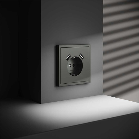 Розетка встраиваемая Voltum S70 с заземлением и защитными шторками, 16А, с USB, A+A, (титан) VLS040406