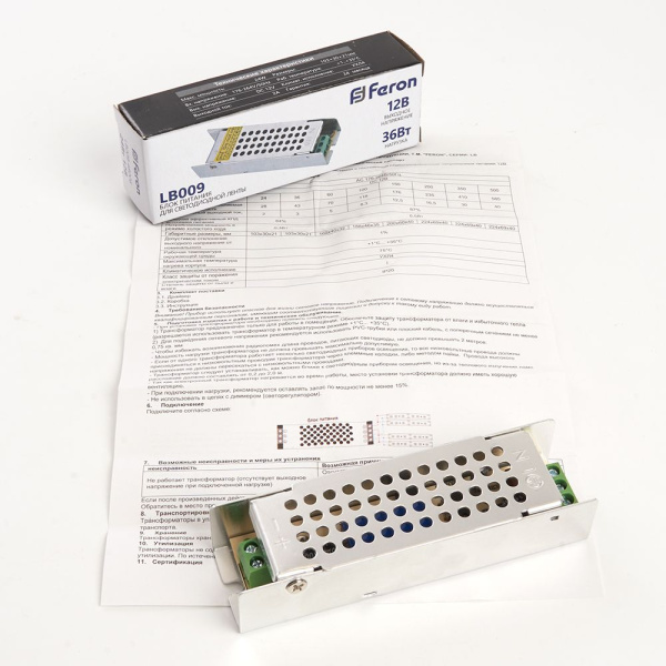 Блок питания для светодиодной ленты Feron LB009 12V 36W IP20 3A 48007