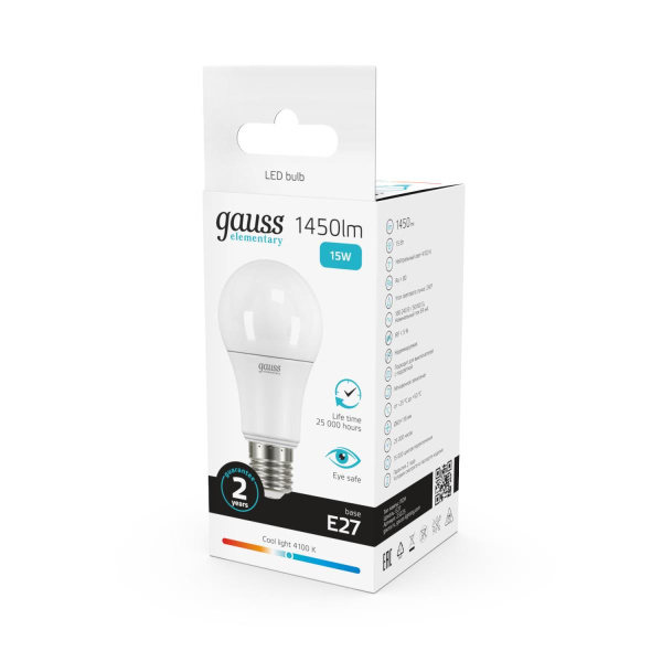 Лампа светодиодная Gauss E27 15W 4100K матовая 23225