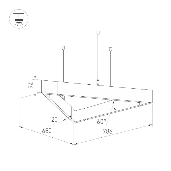 Подвесной светодиодный светильник Arlight ALT-LINEAIR-TRIANGLE-FLAT-UPDOWN-DIM-785-85W Warm3000 035703