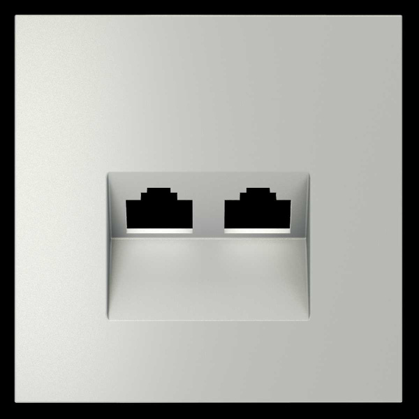 Накладка для розетки компьютерной двойной RJ45+RJ45 кат.6, S70 (сталь) Voltum VLS001405