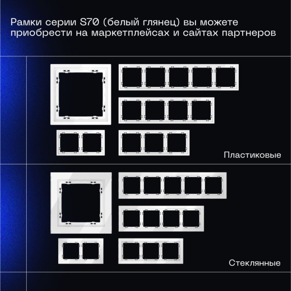 Выключатель встраиваемый Voltum S70 трехклавишный 10А, (белый глянцевый) VLS030101