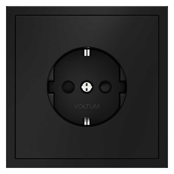 Розетка встраиваемая Voltum S70 с заземлением и защитными шторками, 16А, (черный матовый) VLS040208
