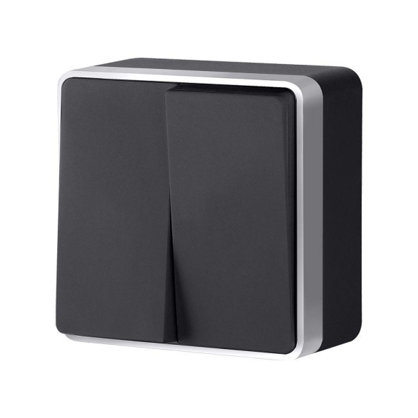 W5020034/ Выключатель двухклавишный Gallant (черный с серебром)