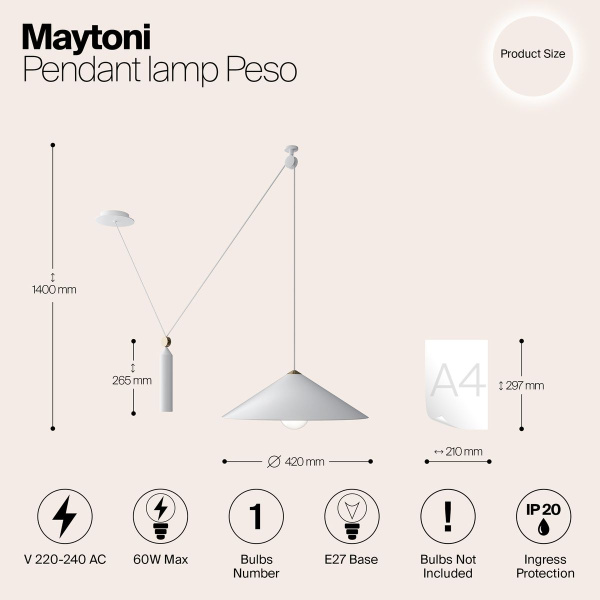 Подвесной светильник Maytoni Technical Peso P080PL-01W